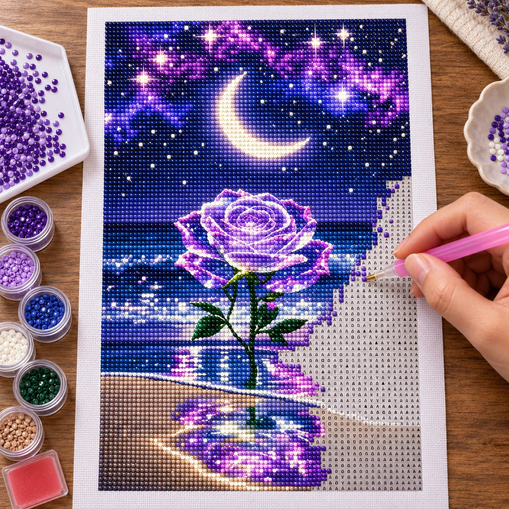 Moonlight Rose Diamond Painting Kit Fantasy Ocean Art