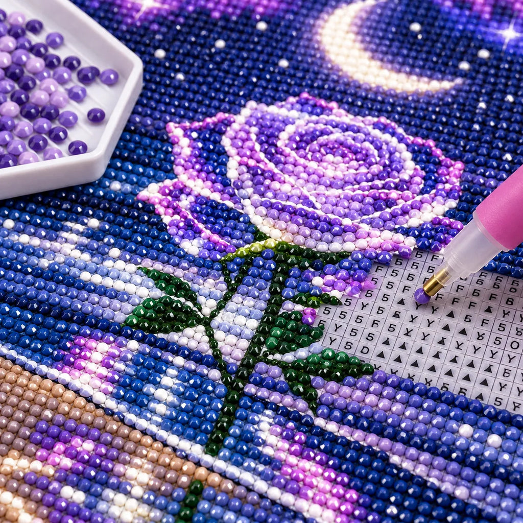 Moonlight Rose Diamond Painting Kit Fantasy Ocean Art