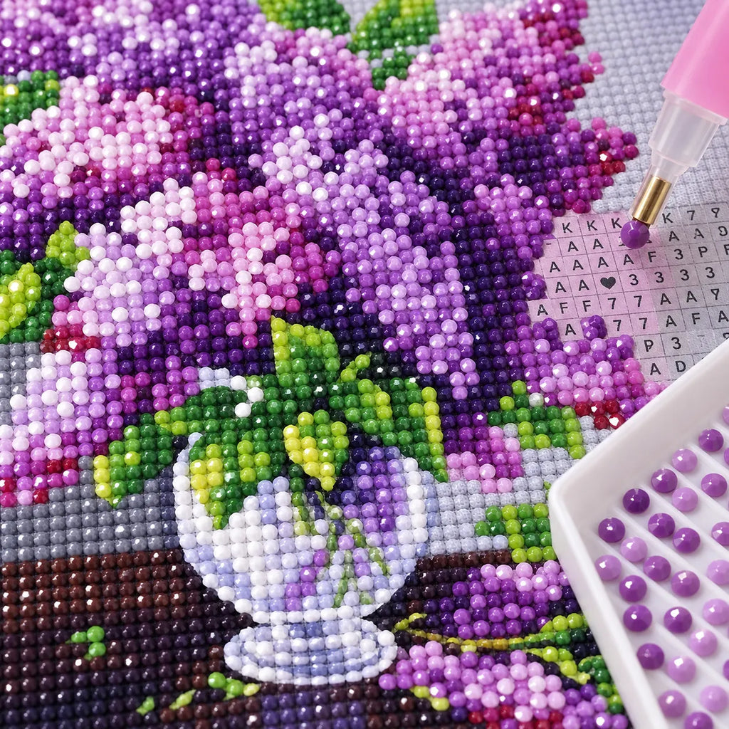 Purple Lilac Flower Vase Diamond Painting Kit Art