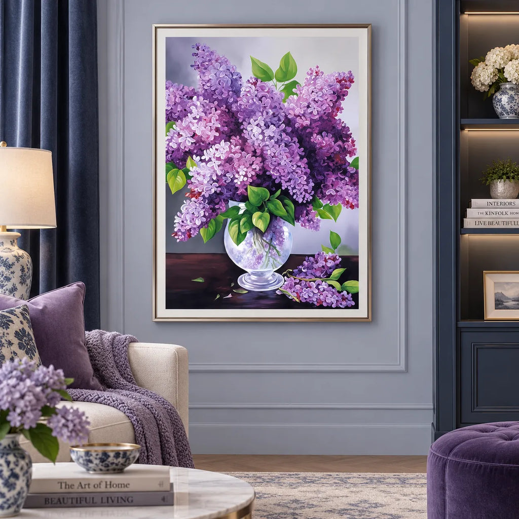 Purple Lilac Flower Vase Diamond Painting Kit Art