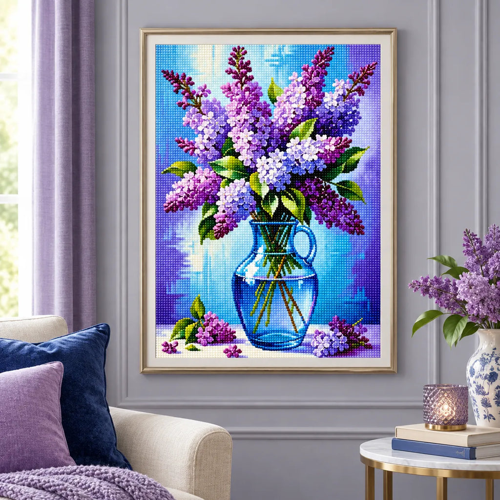 Purple Lilac Vase Floral Diamond Painting Kit