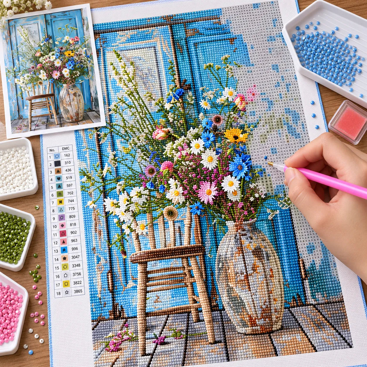 Blue Door Wildflower Diamond Painting Kit