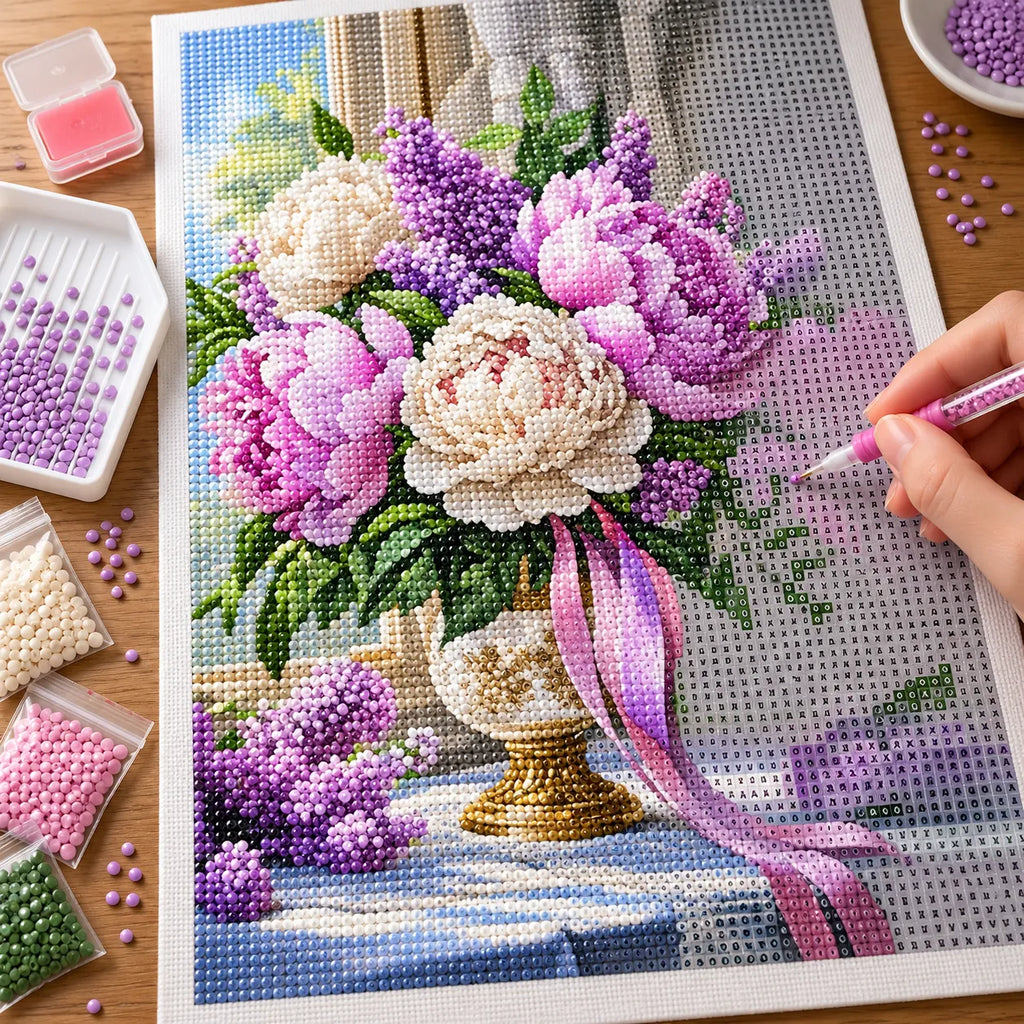 Peony Lilac Urn Floral Diamond Painting Kit