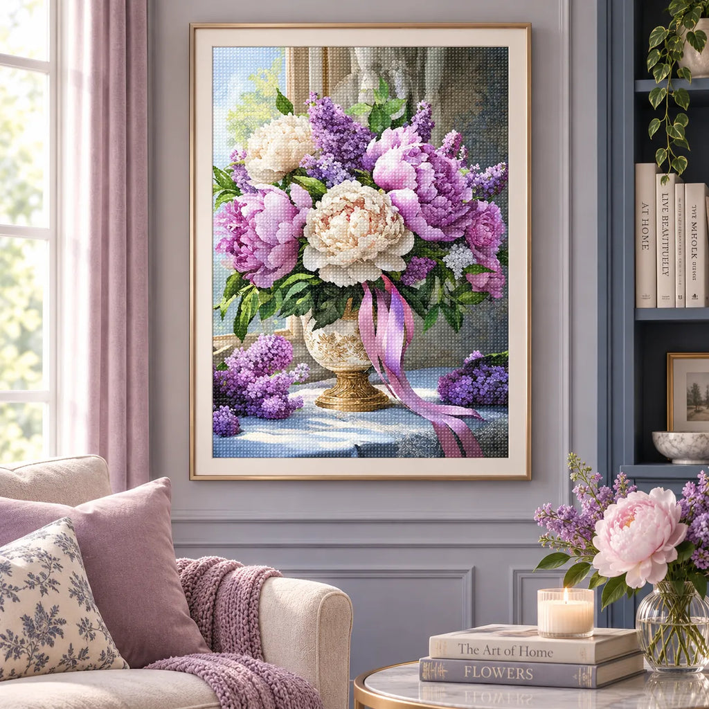Peony Lilac Urn Floral Diamond Painting Kit