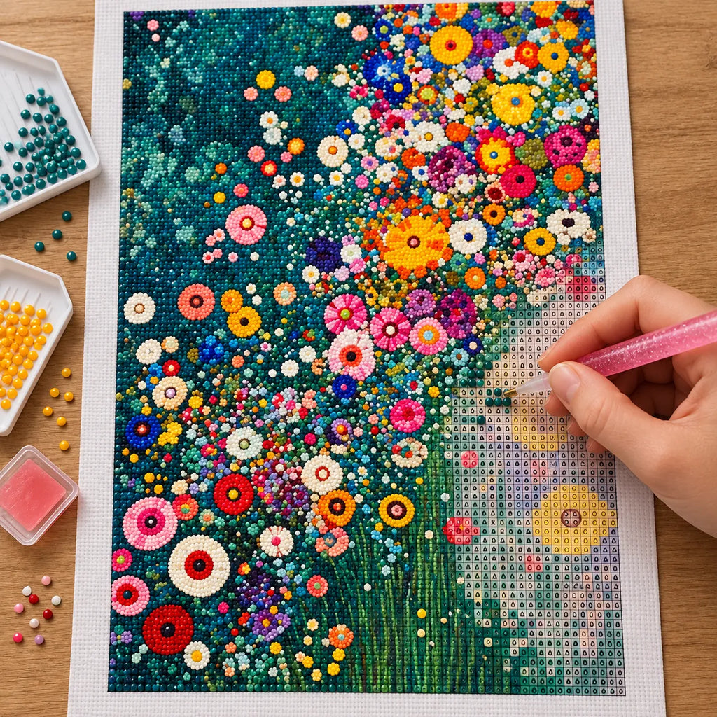 Teal Wildflower Garden Diamond Painting Kit