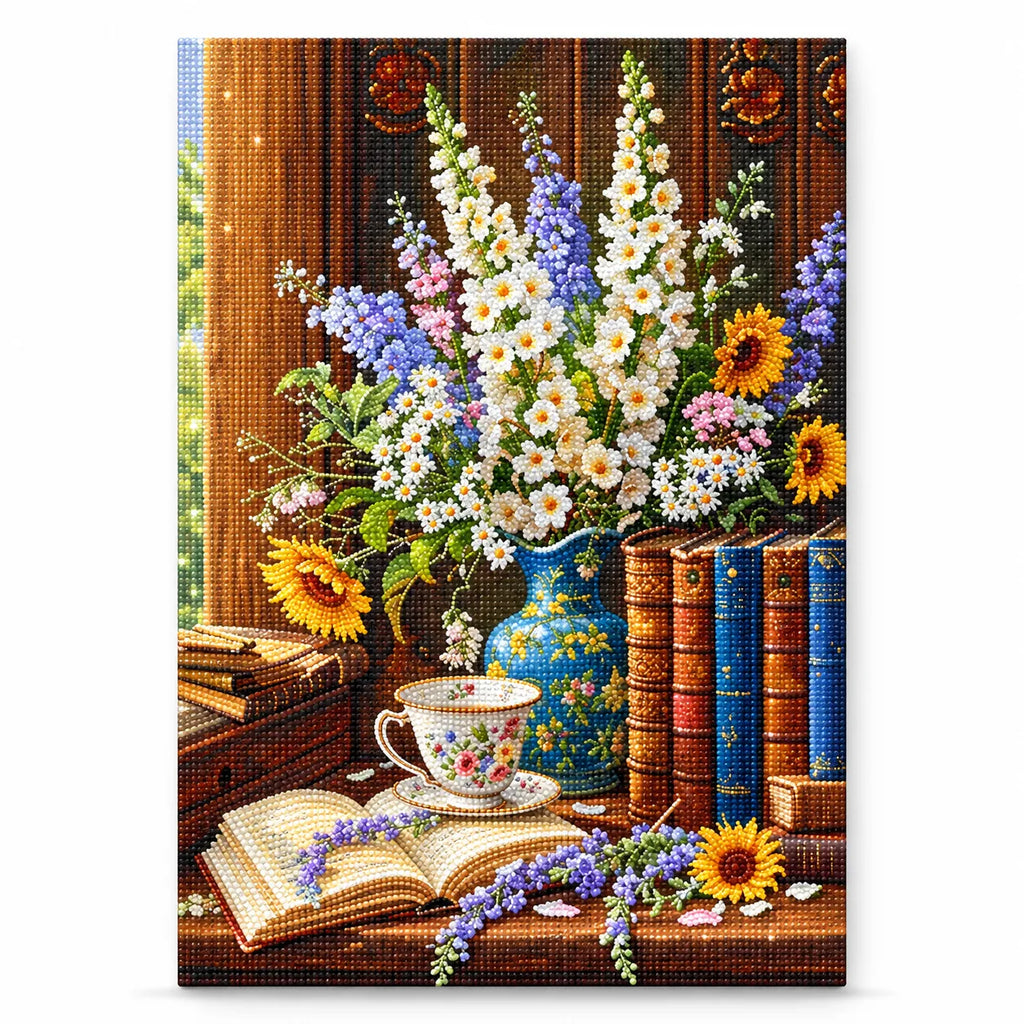 Cottage Bouquet & Books Diamond Painting Kit