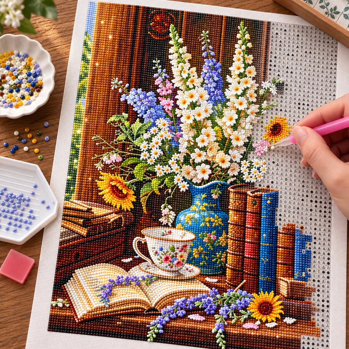 Cottage Bouquet & Books Diamond Painting Kit