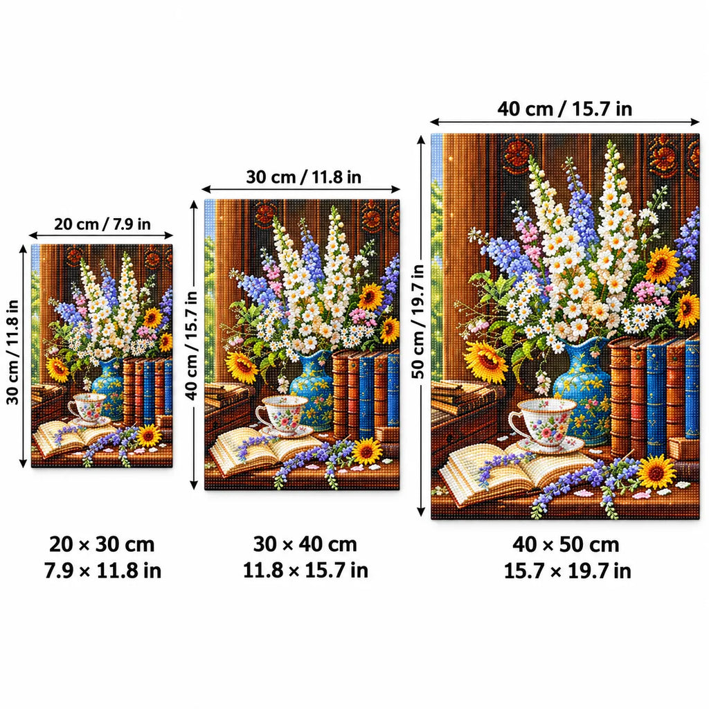 Cottage Bouquet & Books Diamond Painting Kit