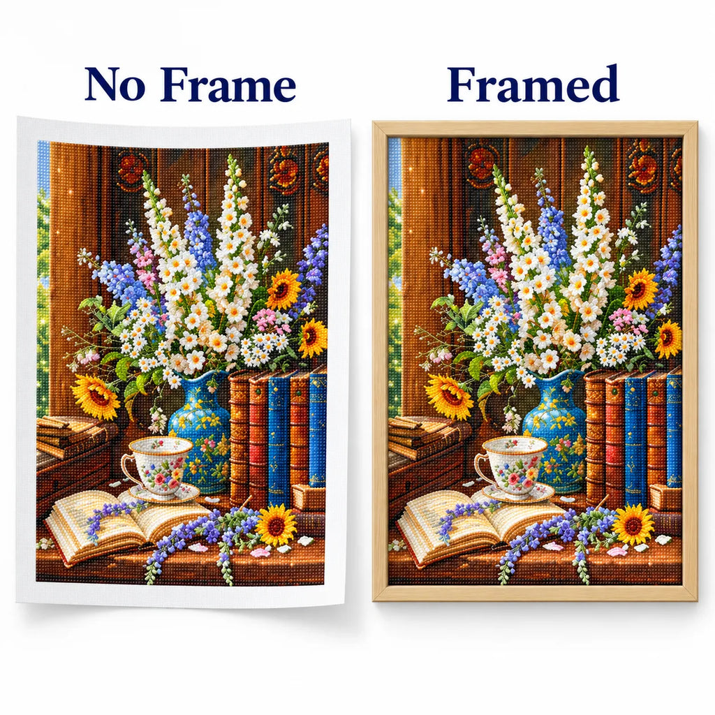 Cottage Bouquet & Books Diamond Painting Kit
