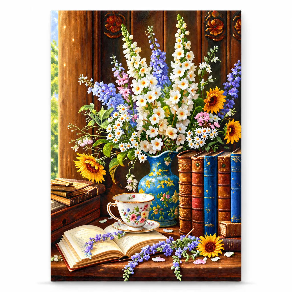 Cottage Bouquet & Books Diamond Painting Kit