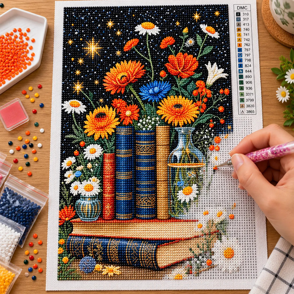Floral Bookshelf Diamond Painting Kit