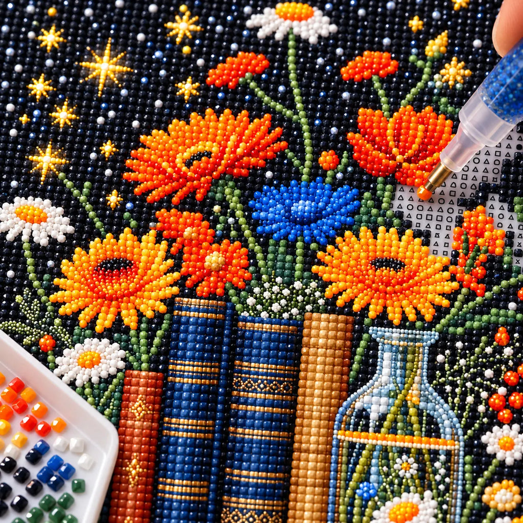 Floral Bookshelf Diamond Painting Kit