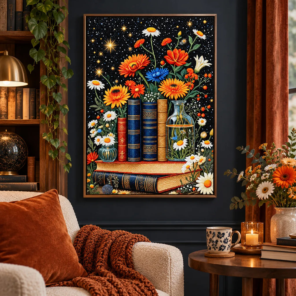 Floral Bookshelf Diamond Painting Kit