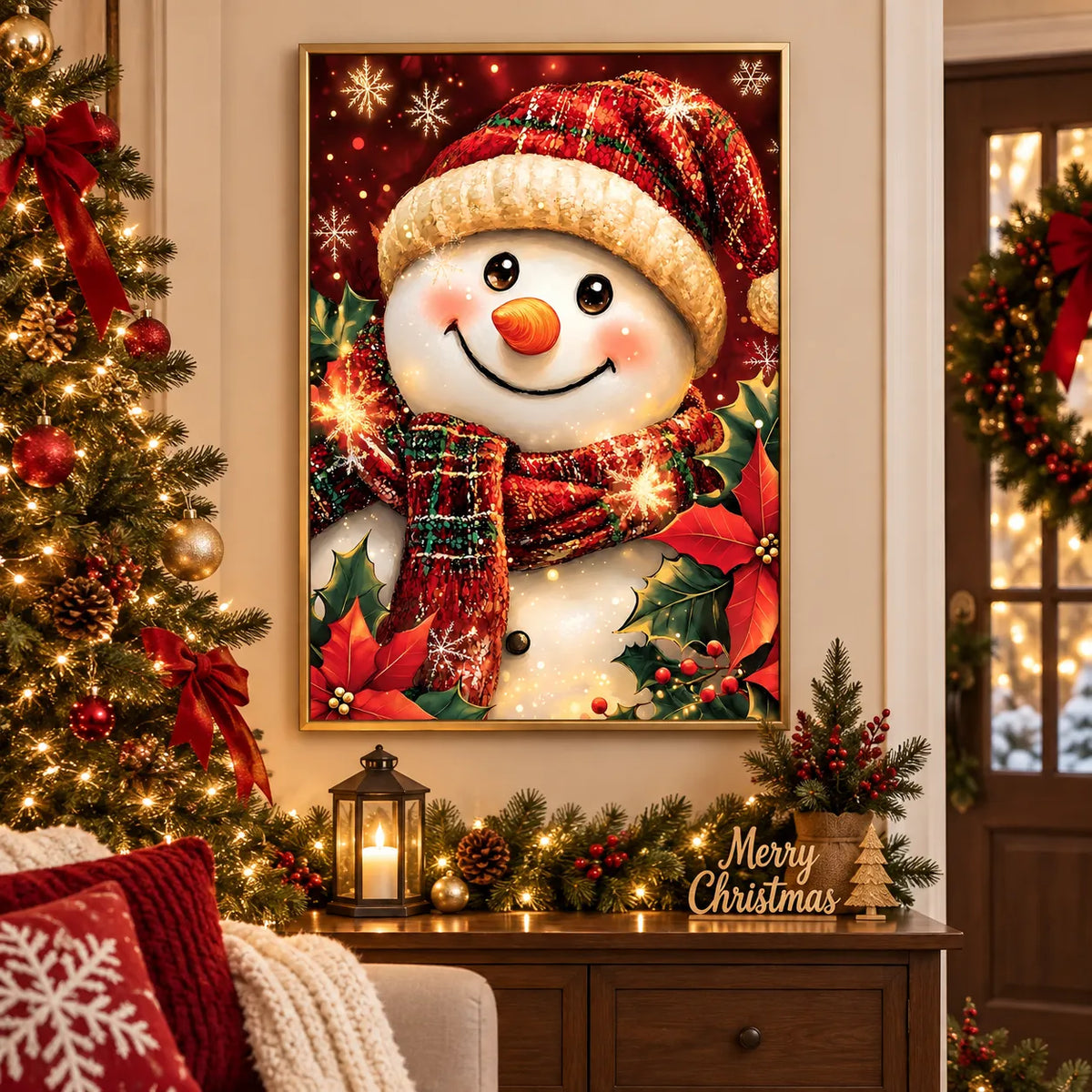 Cute Snowman Face Diamond Painting Kit Winter Art