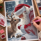 Santa Hug Reindeer Diamond Painting Kit Christmas