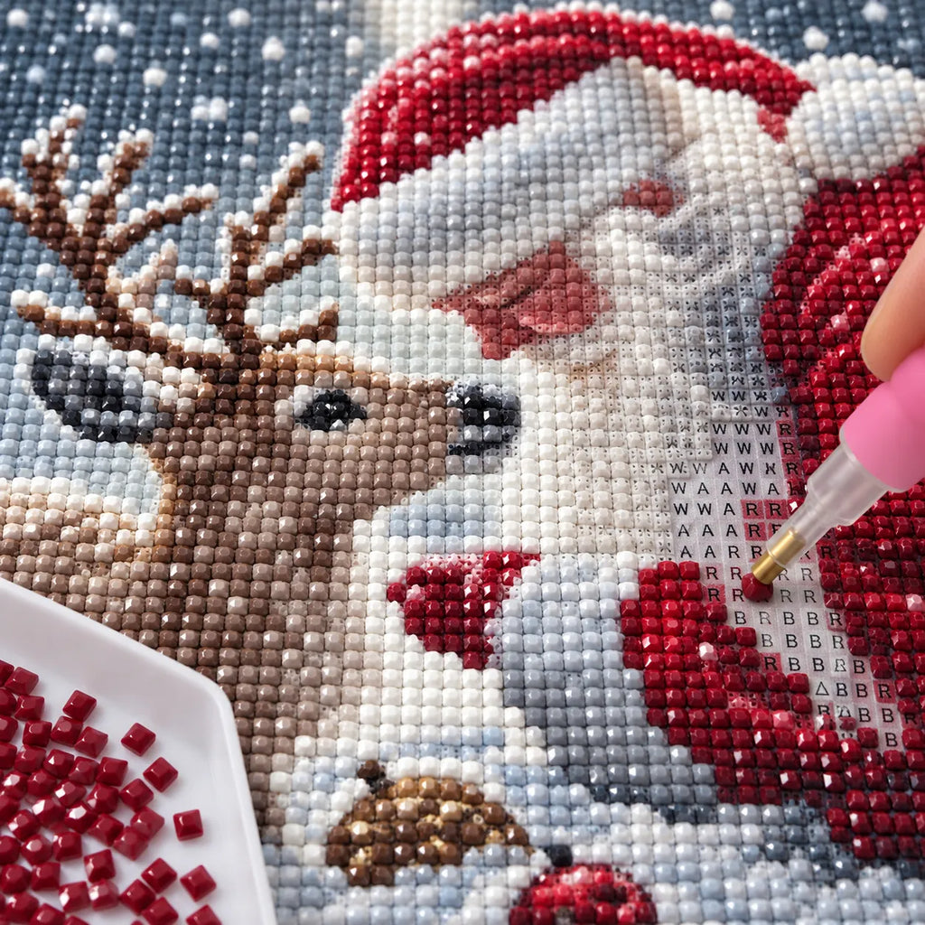 Santa Hug Reindeer Diamond Painting Kit Christmas