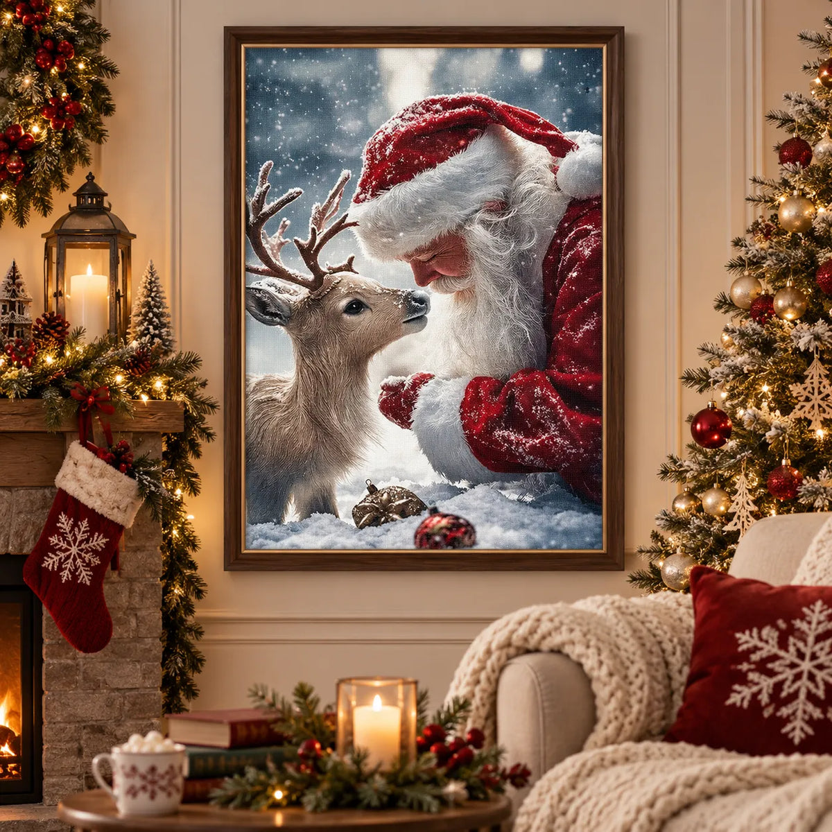 Santa Hug Reindeer Diamond Painting Kit Christmas