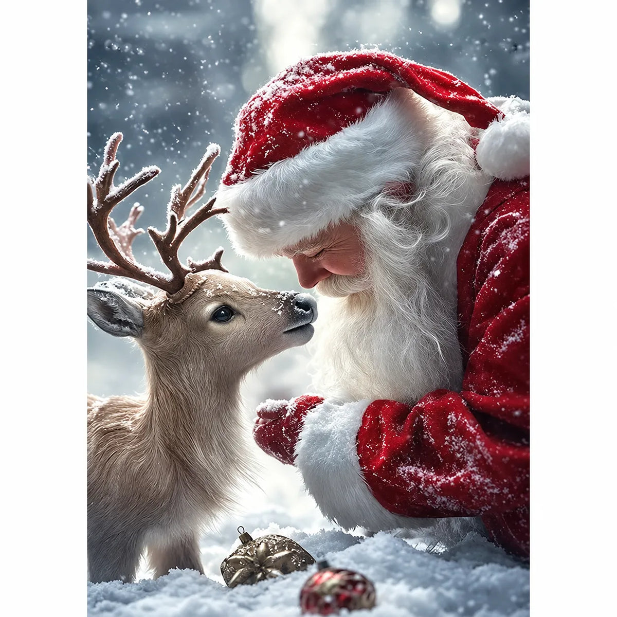 Santa Hug Reindeer Diamond Painting Kit Christmas