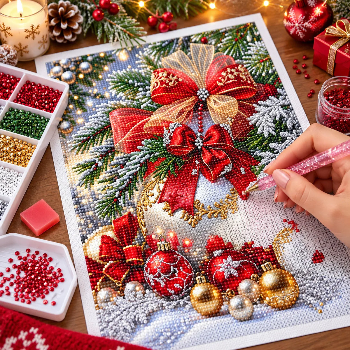 Christmas Bow Ornament Diamond Painting Kit Decor