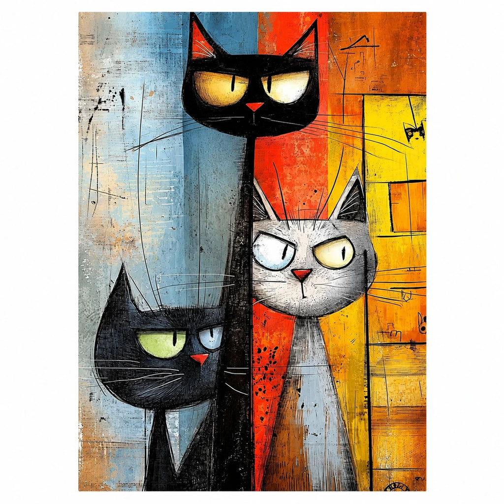 Abstract Cat Trio Diamond Painting Kit No Frame and Framed comparison