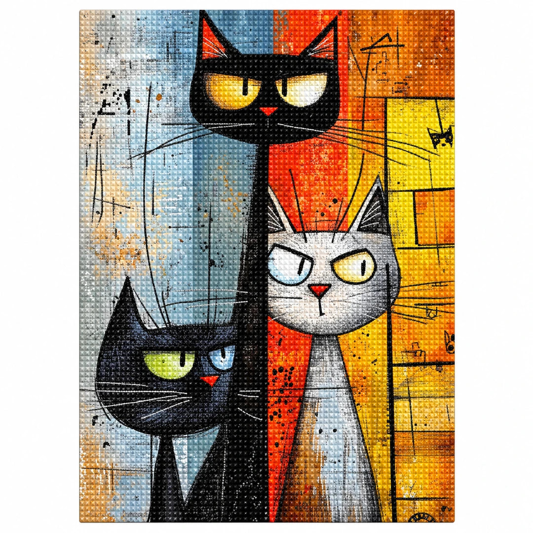 Abstract Cat Trio Diamond Painting Kit original artwork