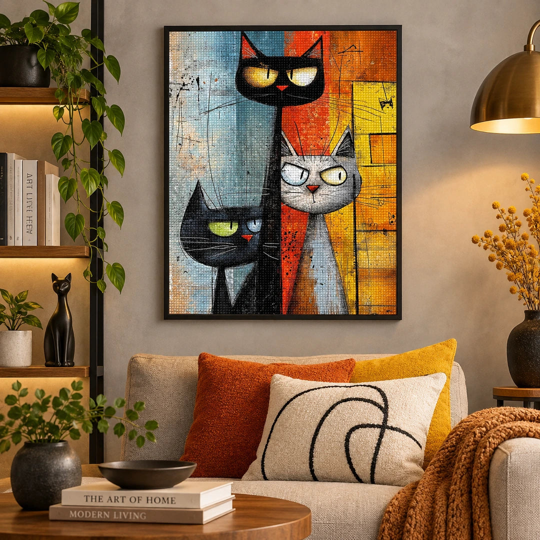 Abstract Cat Trio Diamond Painting Kit size guide