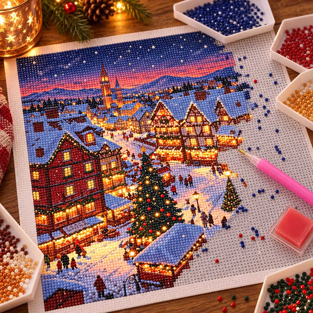 Diamond painting process for Alpine Christmas Market