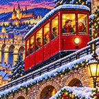 Hand placing diamond drills on the alpine funicular Christmas market canvas