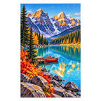 Alpine Lake Red Canoe finished diamond artwork on white background