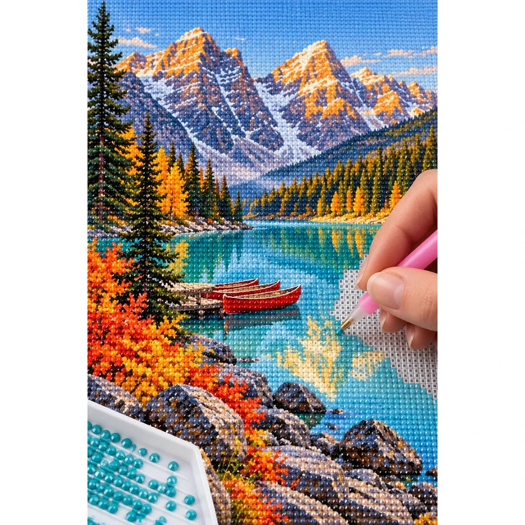 Alpine Lake Red Canoe diamond placement process