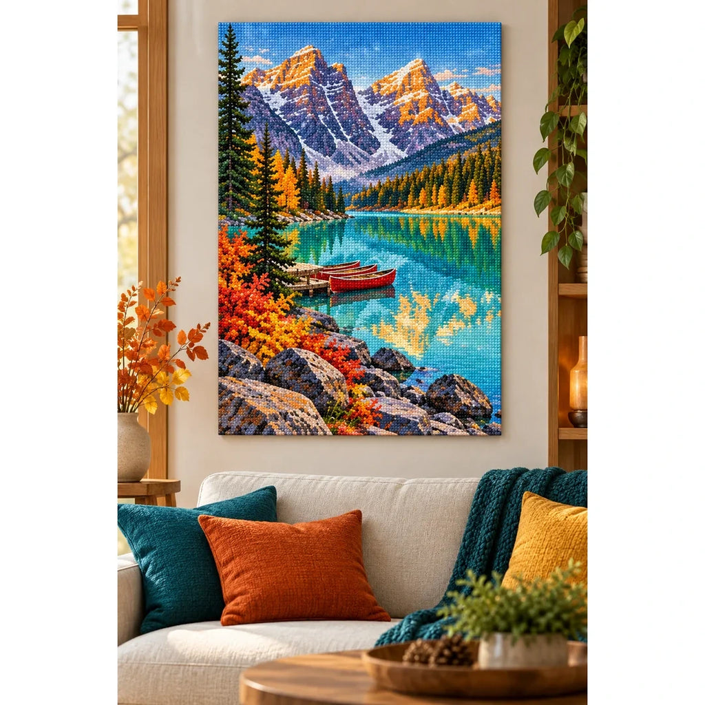 Alpine Lake Red Canoe home decor scene