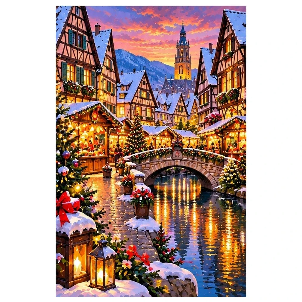 Alsace Village Christmas Market original artwork on white