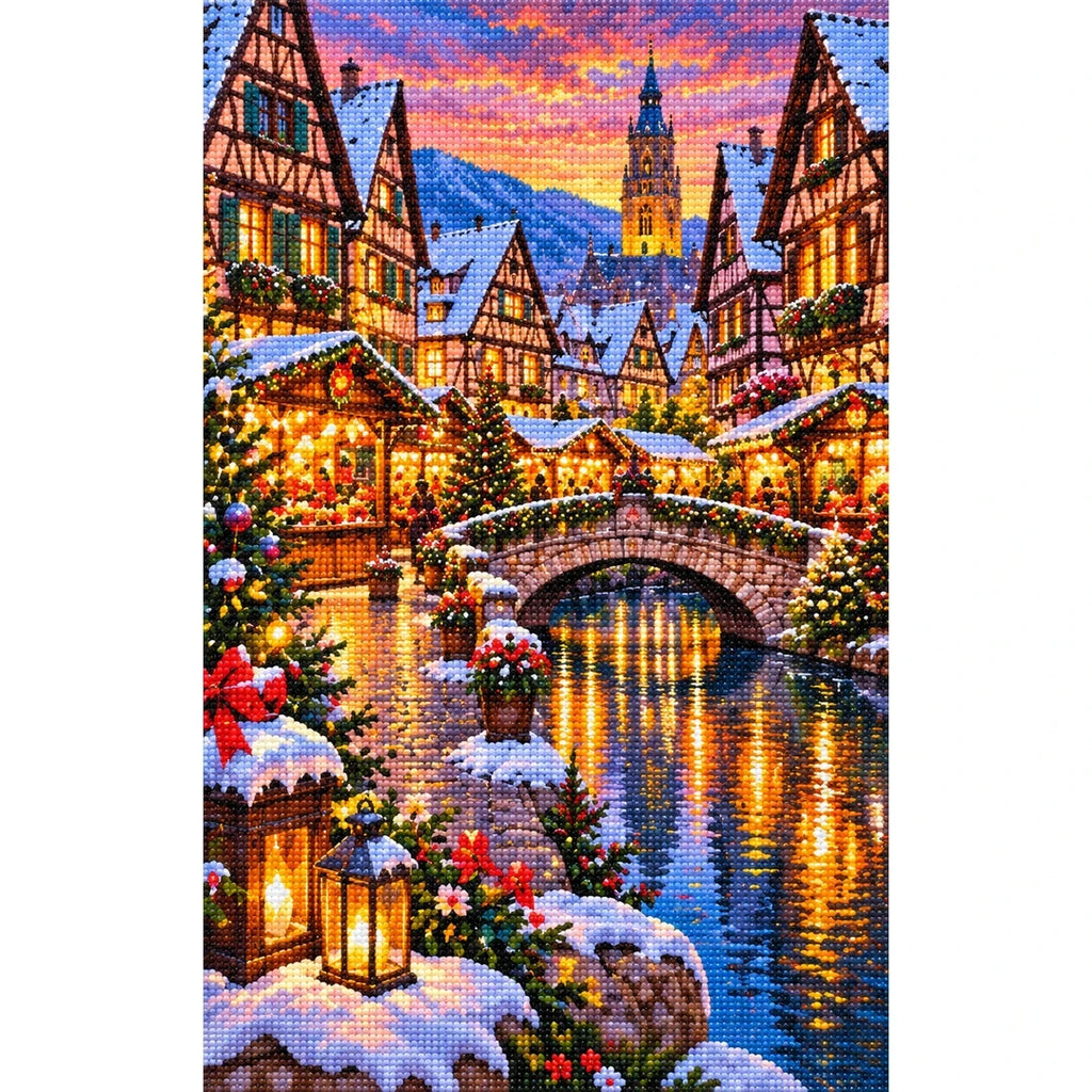 Alsace Village Christmas Market finished diamond painting on white