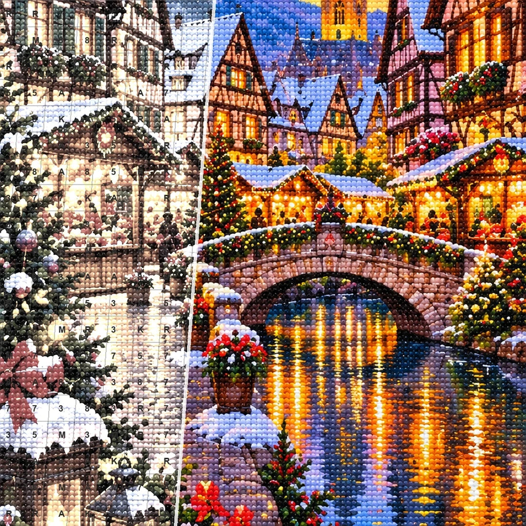 Alsace Village Christmas Market canvas and resin drill detail