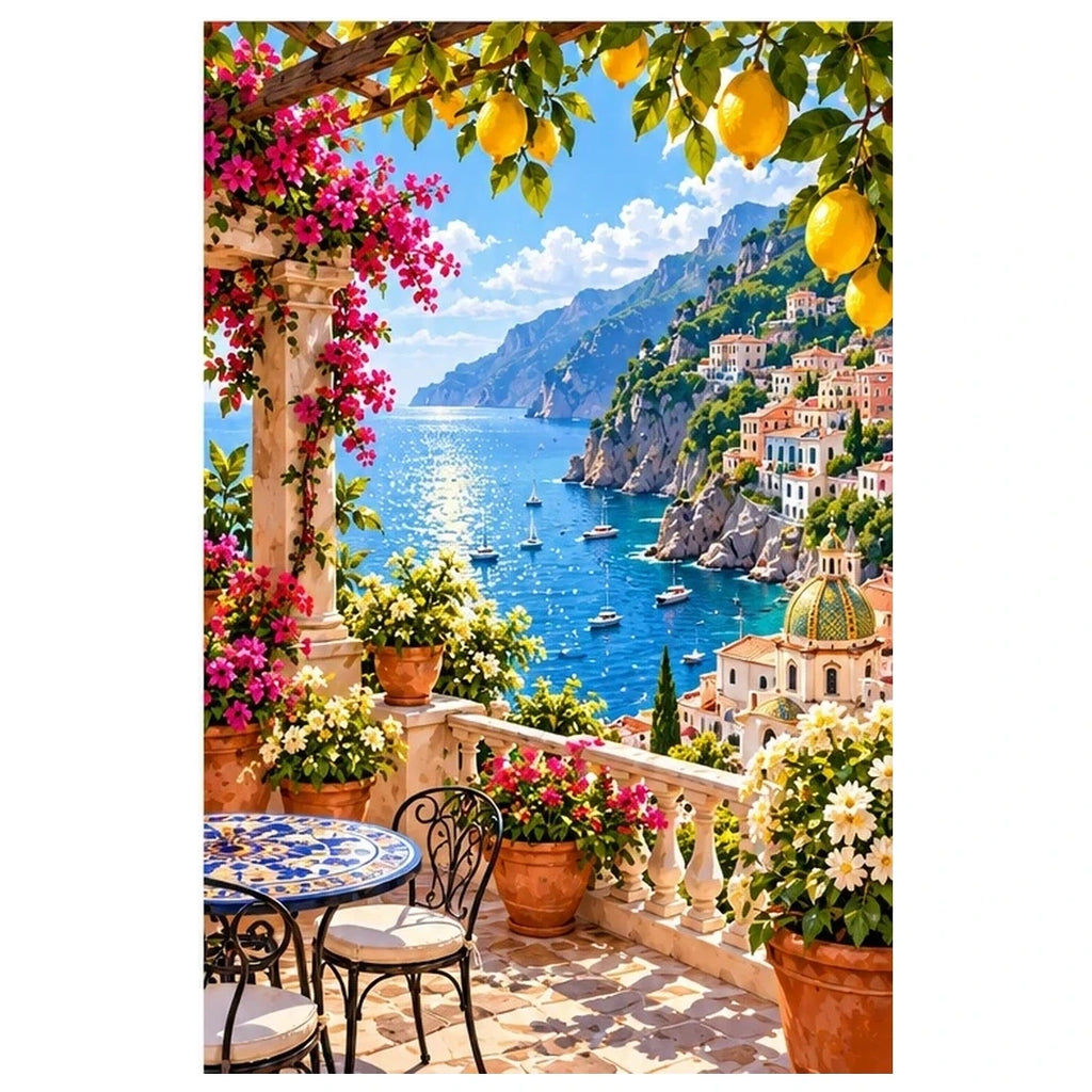 Amalfi Coast Lemon Terrace original artwork on white