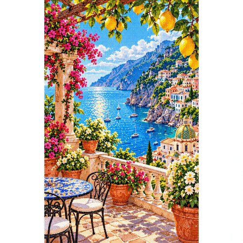 Amalfi Coast Lemon Terrace finished diamond painting on white
