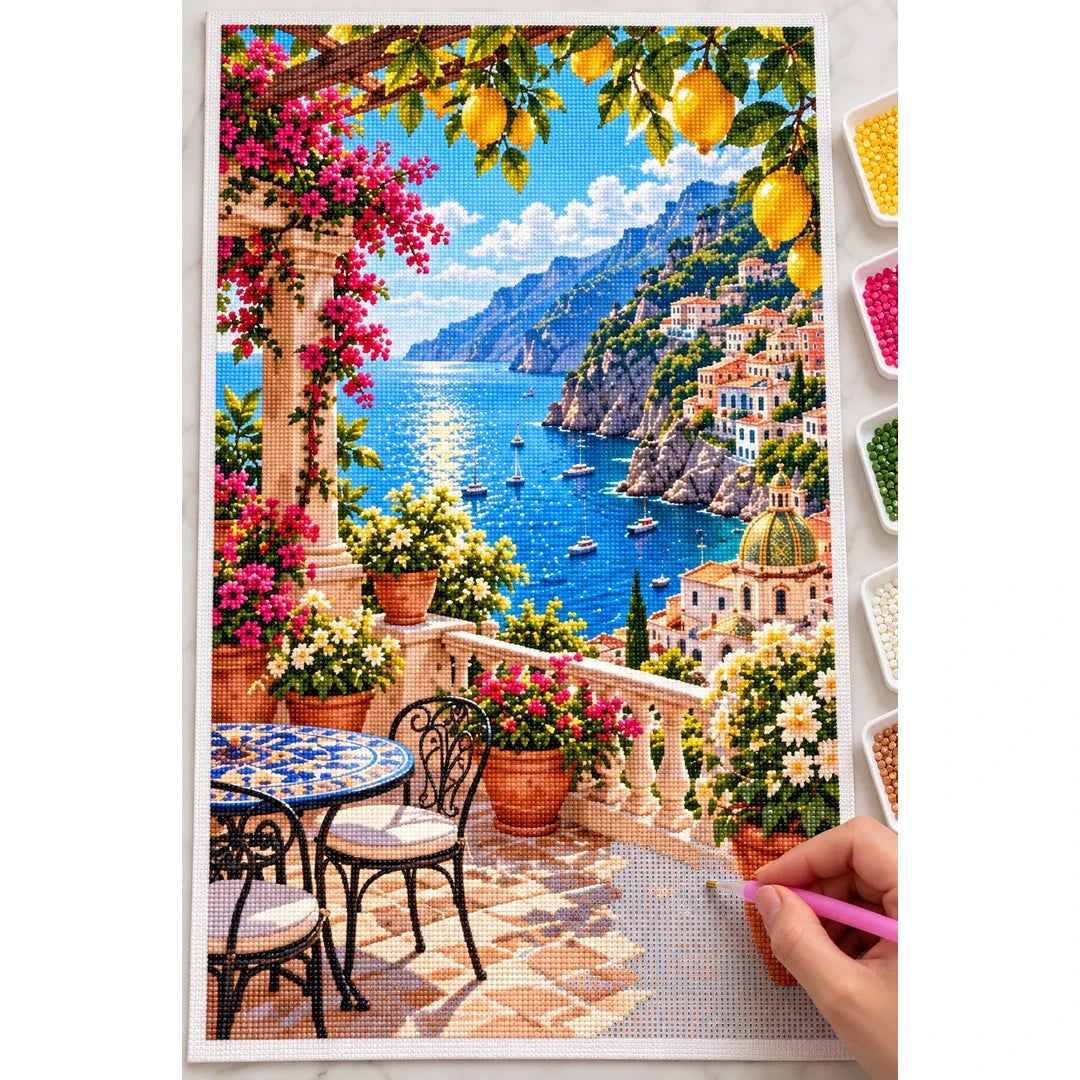 Amalfi Coast Lemon Terrace diamond painting process