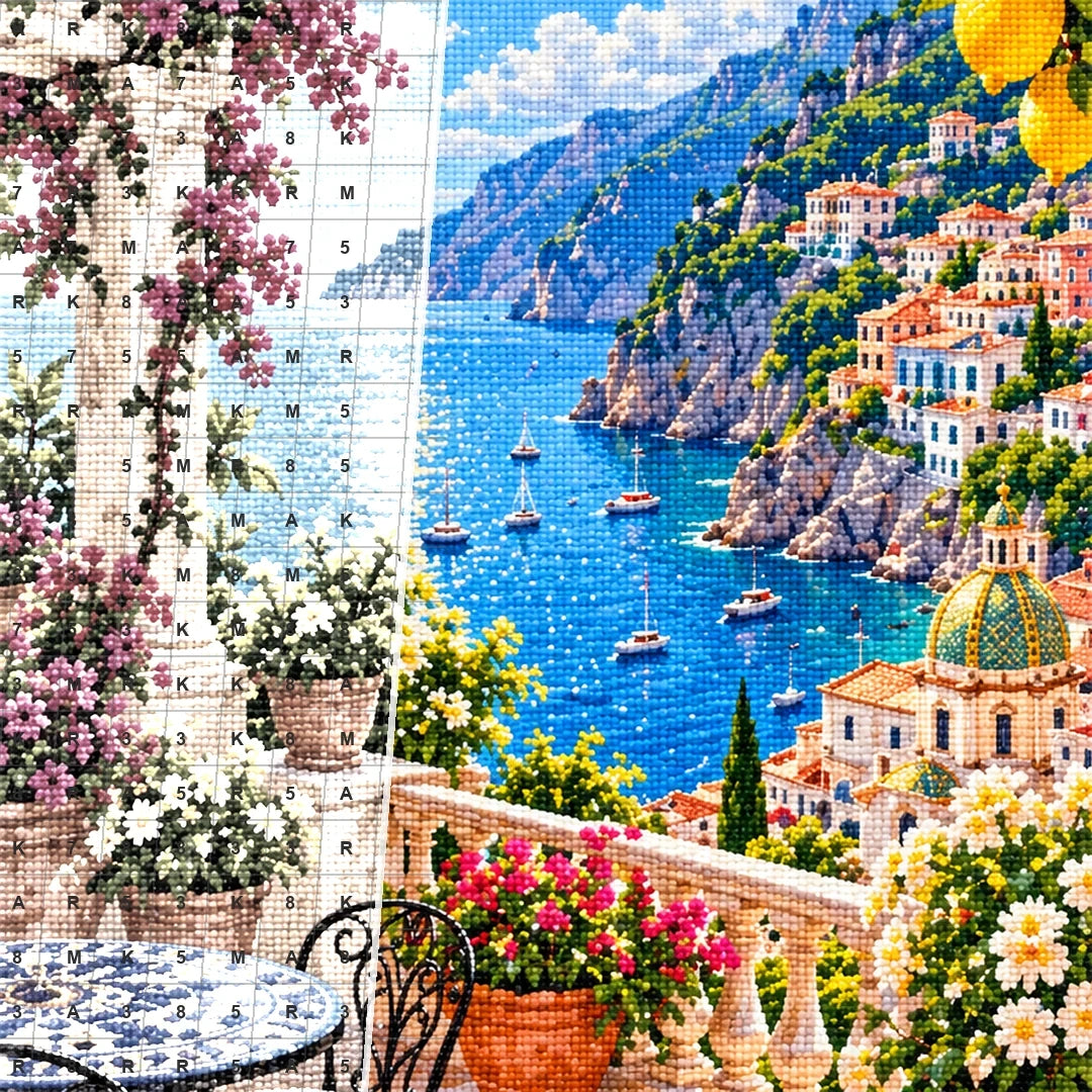 Amalfi Coast Lemon Terrace canvas and resin drill detail
