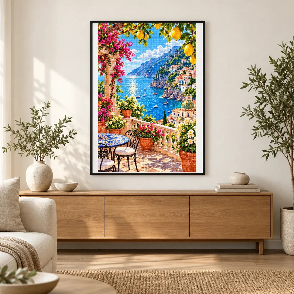 Amalfi Coast Lemon Terrace finished artwork in home décor