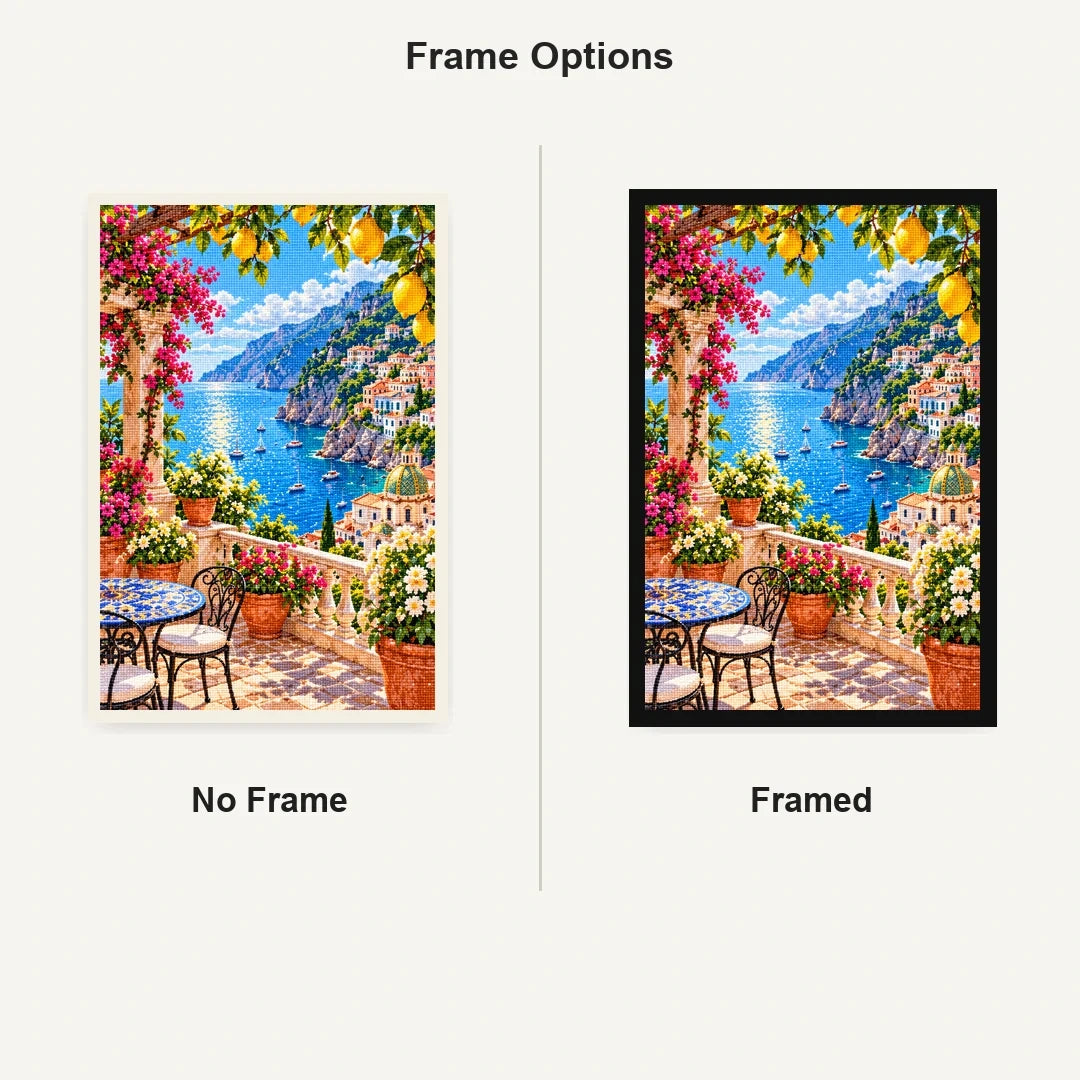 Amalfi Coast Lemon Terrace No Frame and Framed comparison