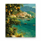 Amalfi Lemon Coast paint by numbers artwork on a front-facing canvas against a white background