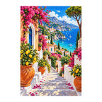 White-background finished diamond painting of Amalfi Coast.