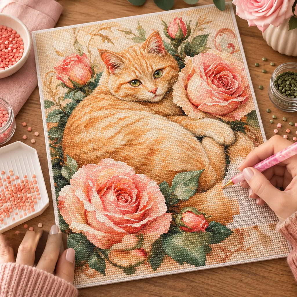 Diamond painting process for Amber Serenity Diamond Painting Kit