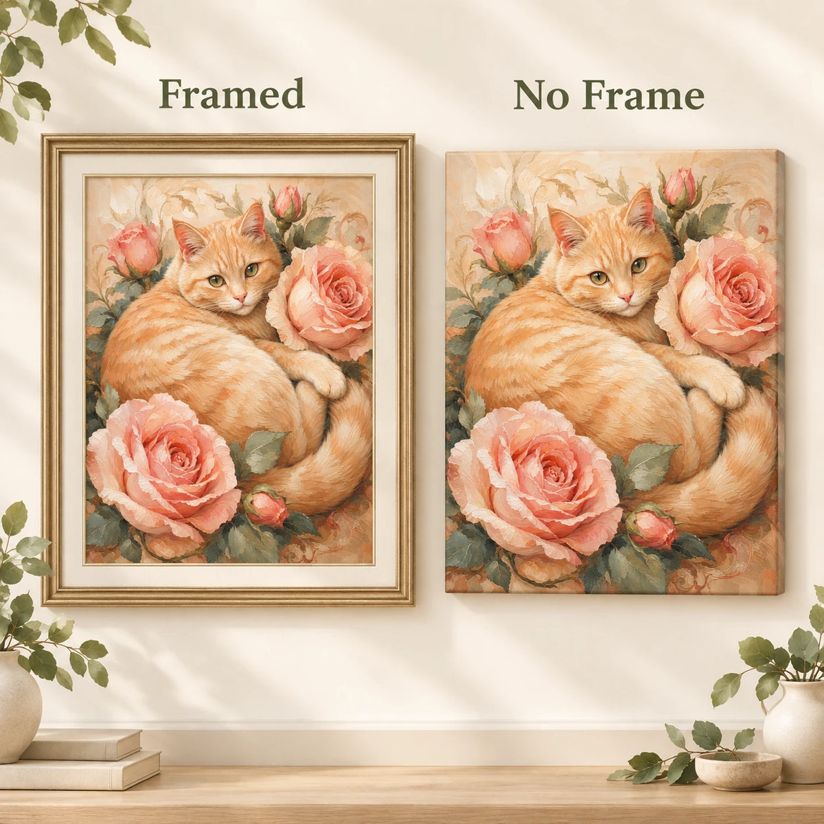 Framed and no-frame comparison for Amber Serenity Diamond Painting Kit