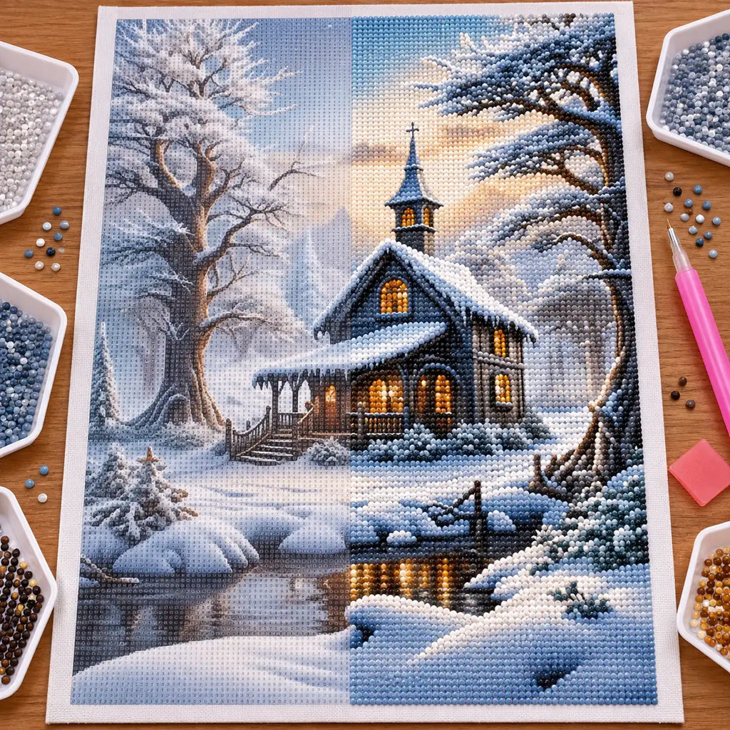 Diamond painting process for Amber Windows In Winter