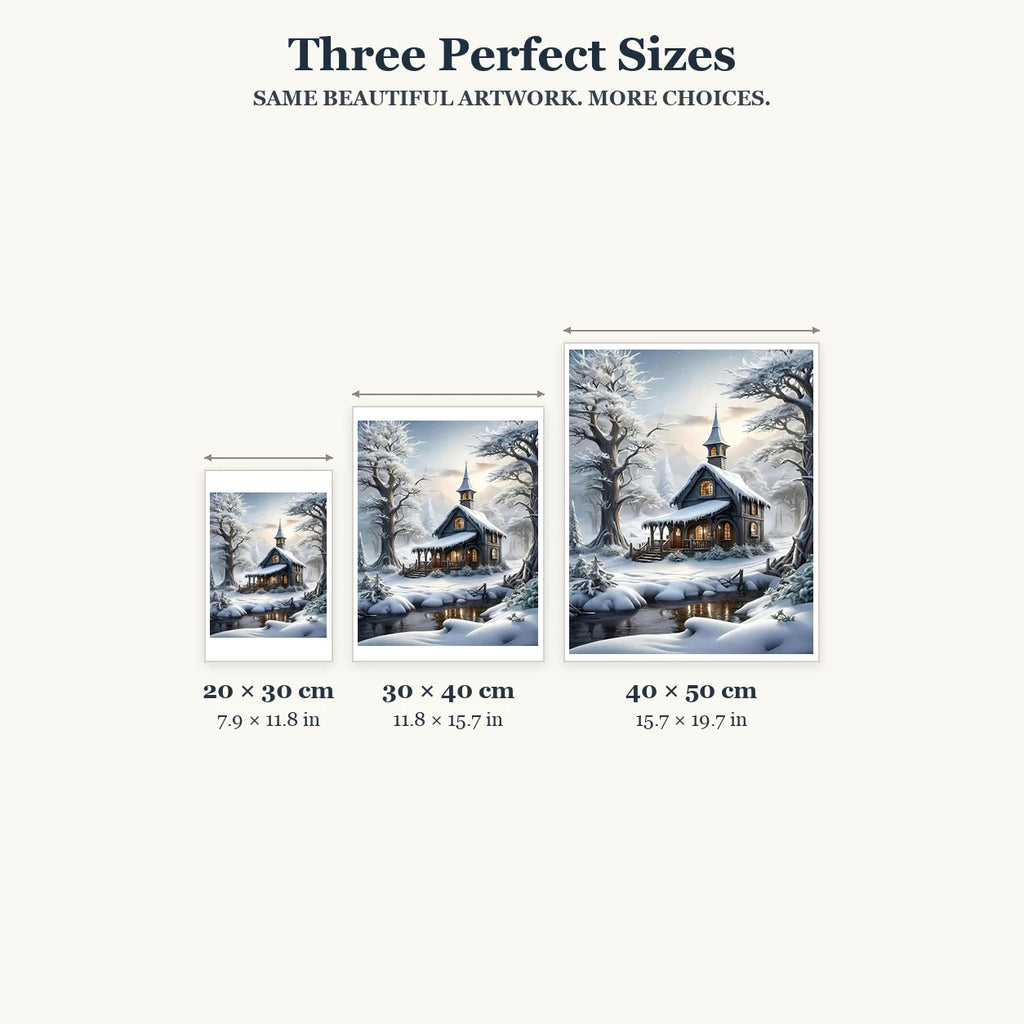 20 × 30, 30 × 40 and 40 × 50 cm size guide for Amber Windows In Winter