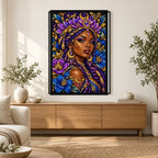 Amethyst Lotus Priestess finished diamond painting in a home interior