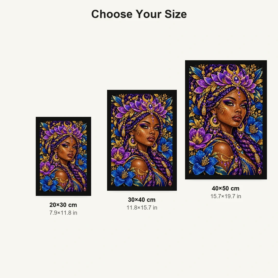 Amethyst Lotus Priestess 20 by 30, 30 by 40, and 40 by 50 centimeter size guide