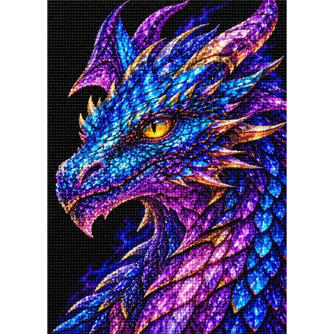Amethyst Storm Mosaic Dragon finished diamond painting on white background