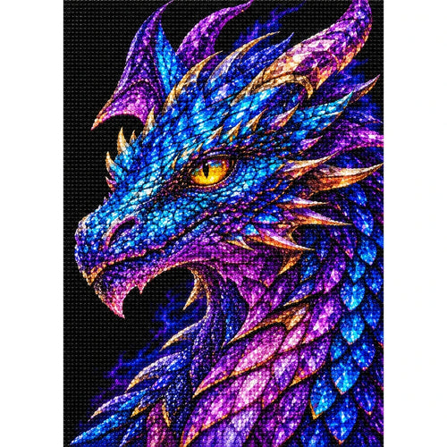 Amethyst Storm Mosaic Dragon finished diamond painting on white background